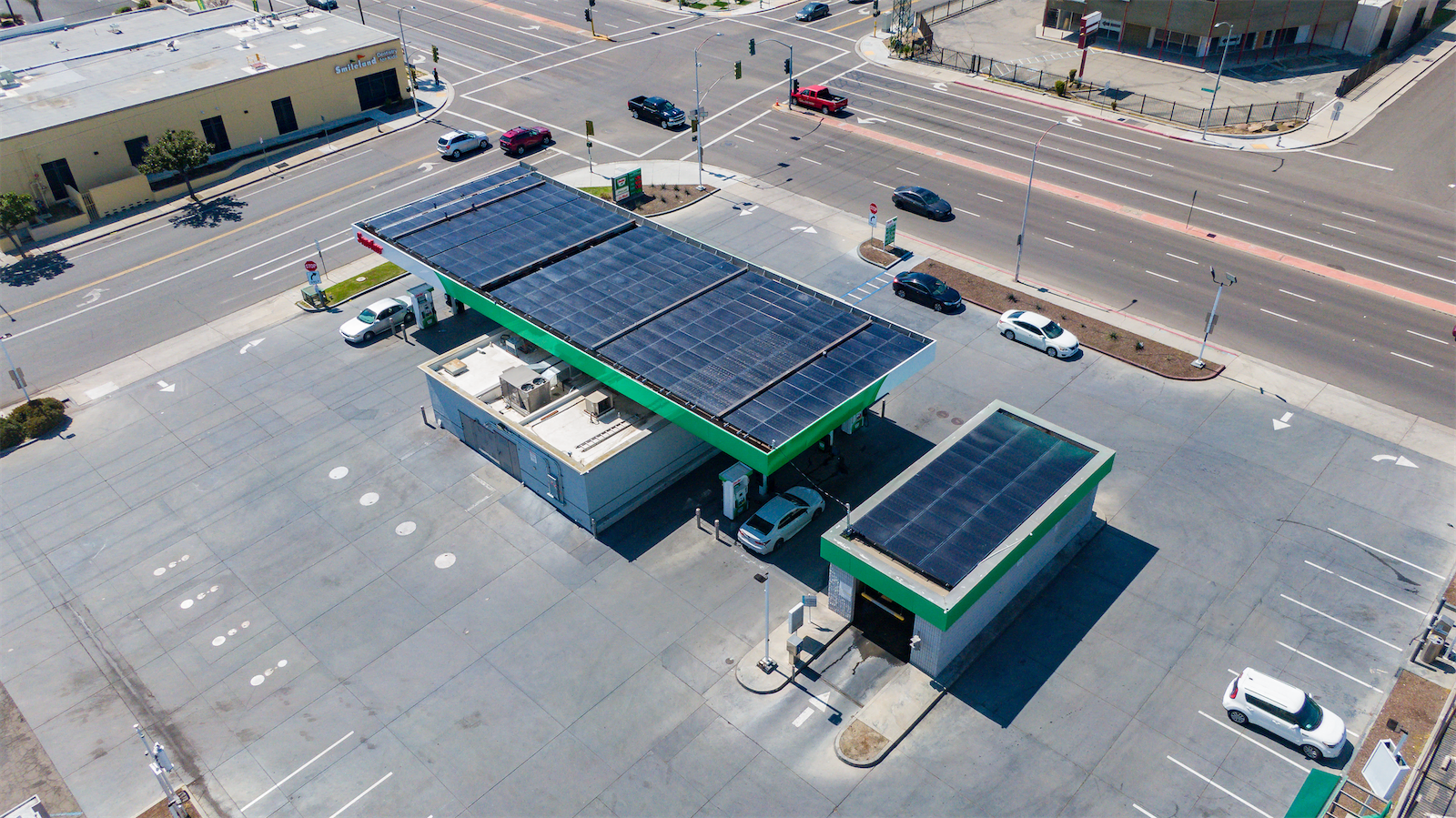 solar panels on a gas station